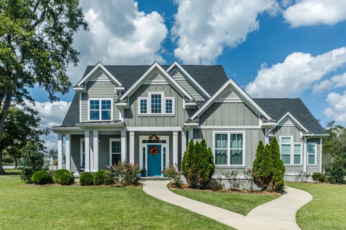 Gray New Construction Modern Cottage Home With Hardy Board Sidin