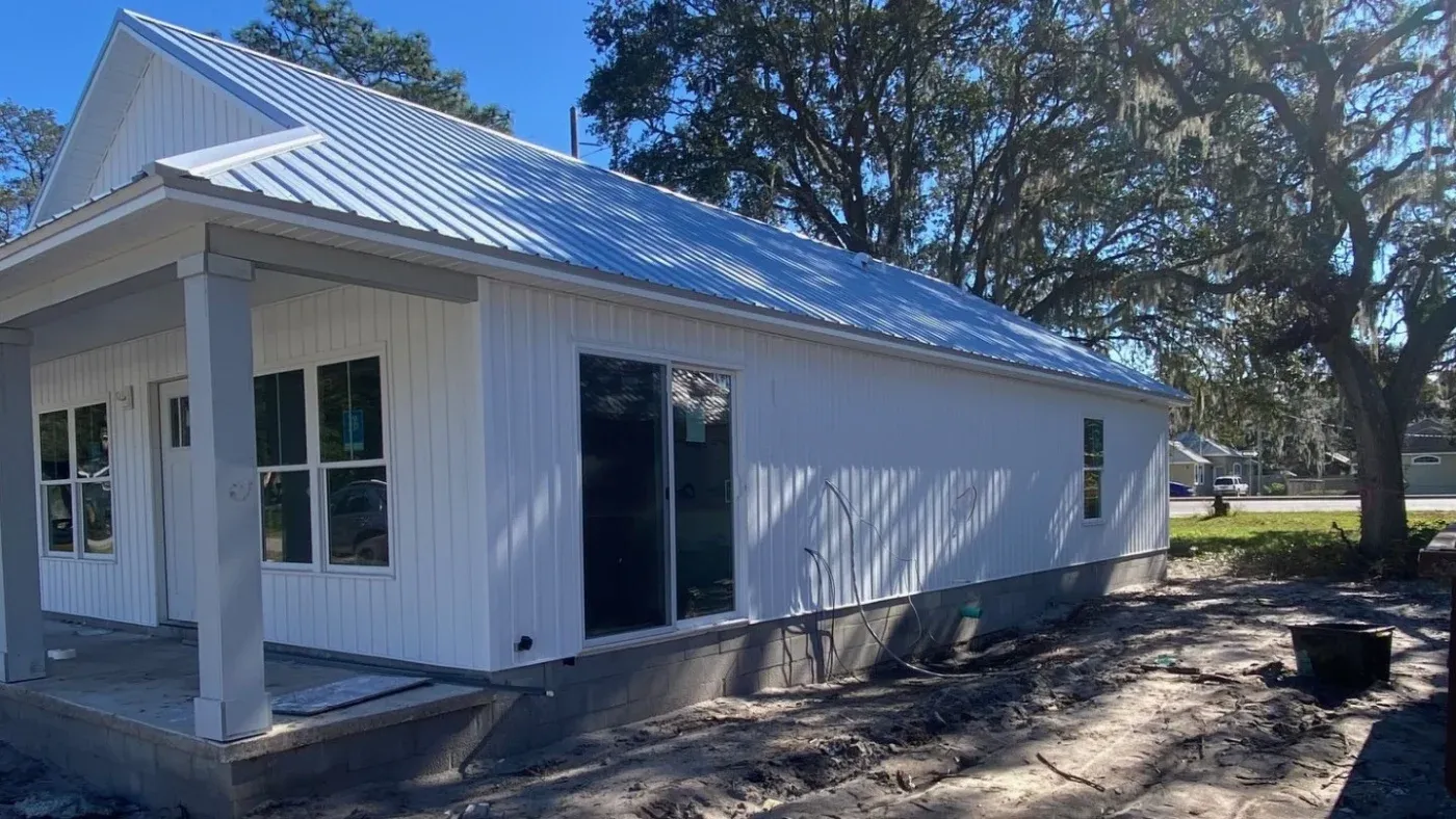 Closeup of white siding being installed on a home near Raleigh, NC.