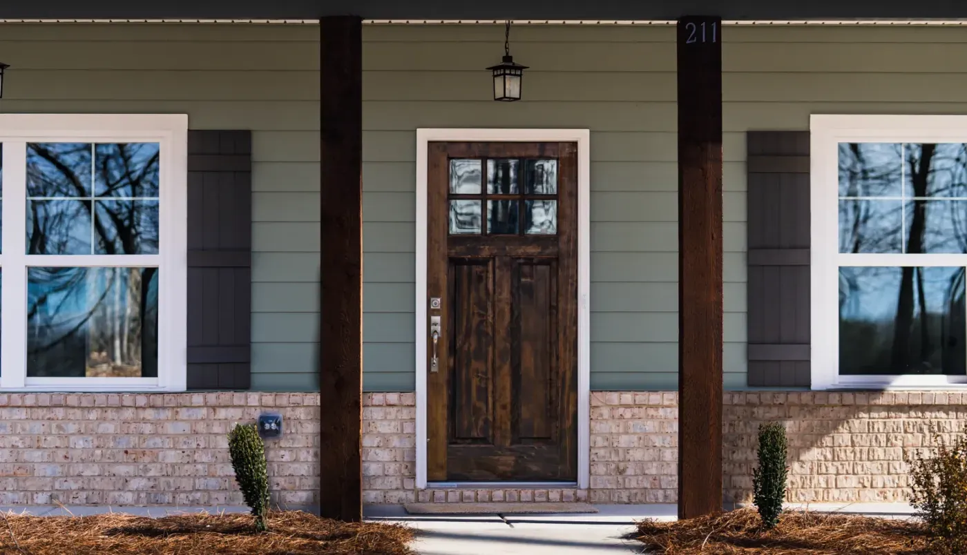 8-inch cedar columns and front door replacement in McDonough, GA | Southern Exteriors