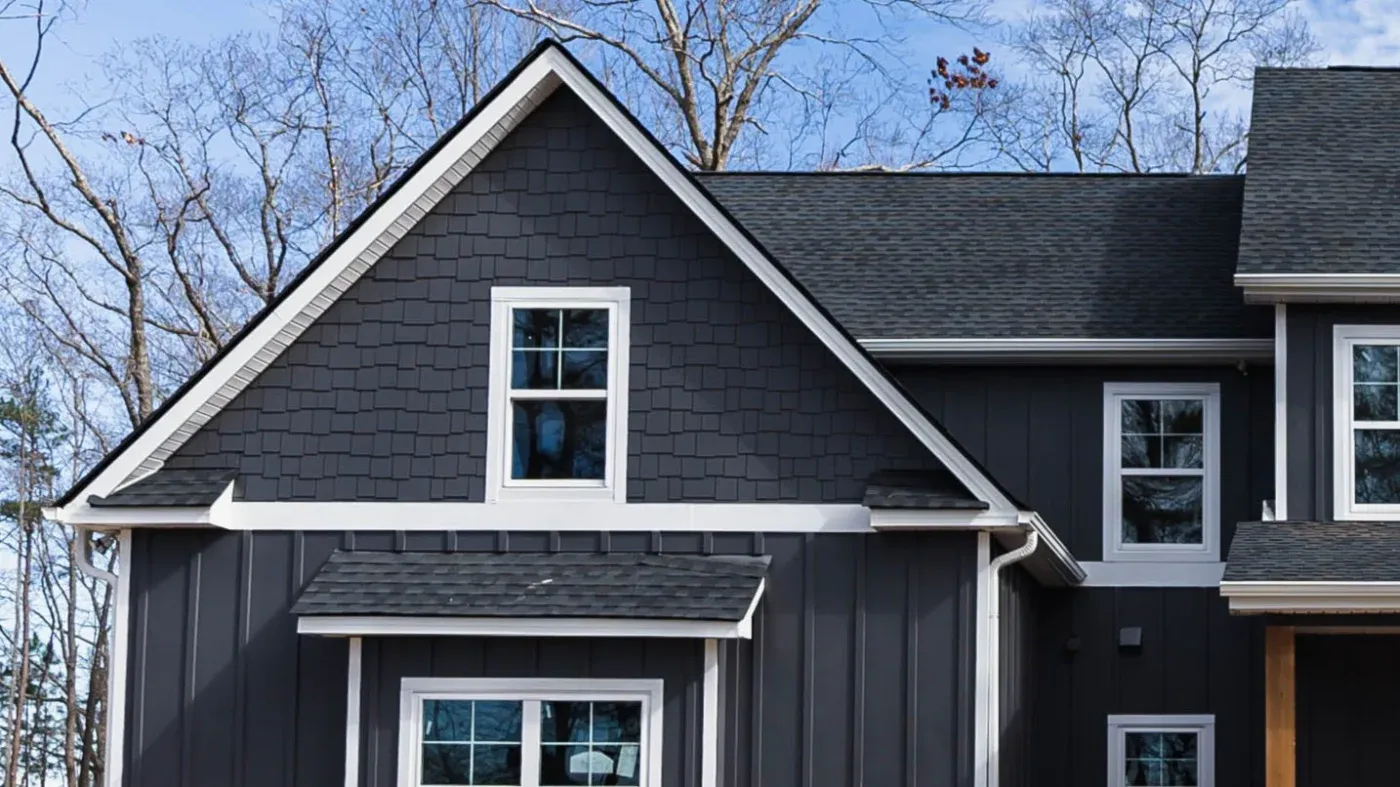 The upper floor of a North Atlanta home with a black GAF asphalt shingle roof.