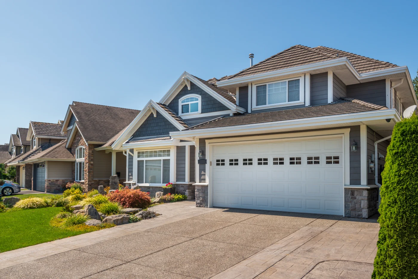 A Perfect Neighbourhood. Houses In Suburb At Summer In The North