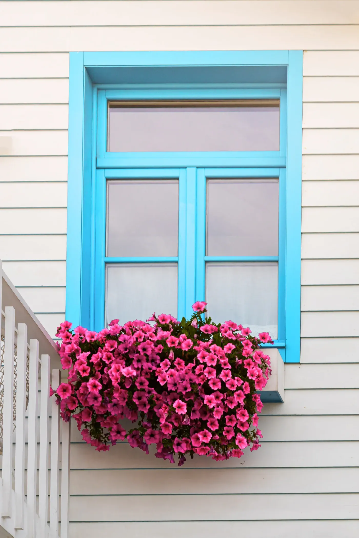 Colored Window In Typical Small Wooden House With Colorful Stripes In Costa Nova, Aveiro, Portugal. Detail Of The House In Famous Resort Costa Nova