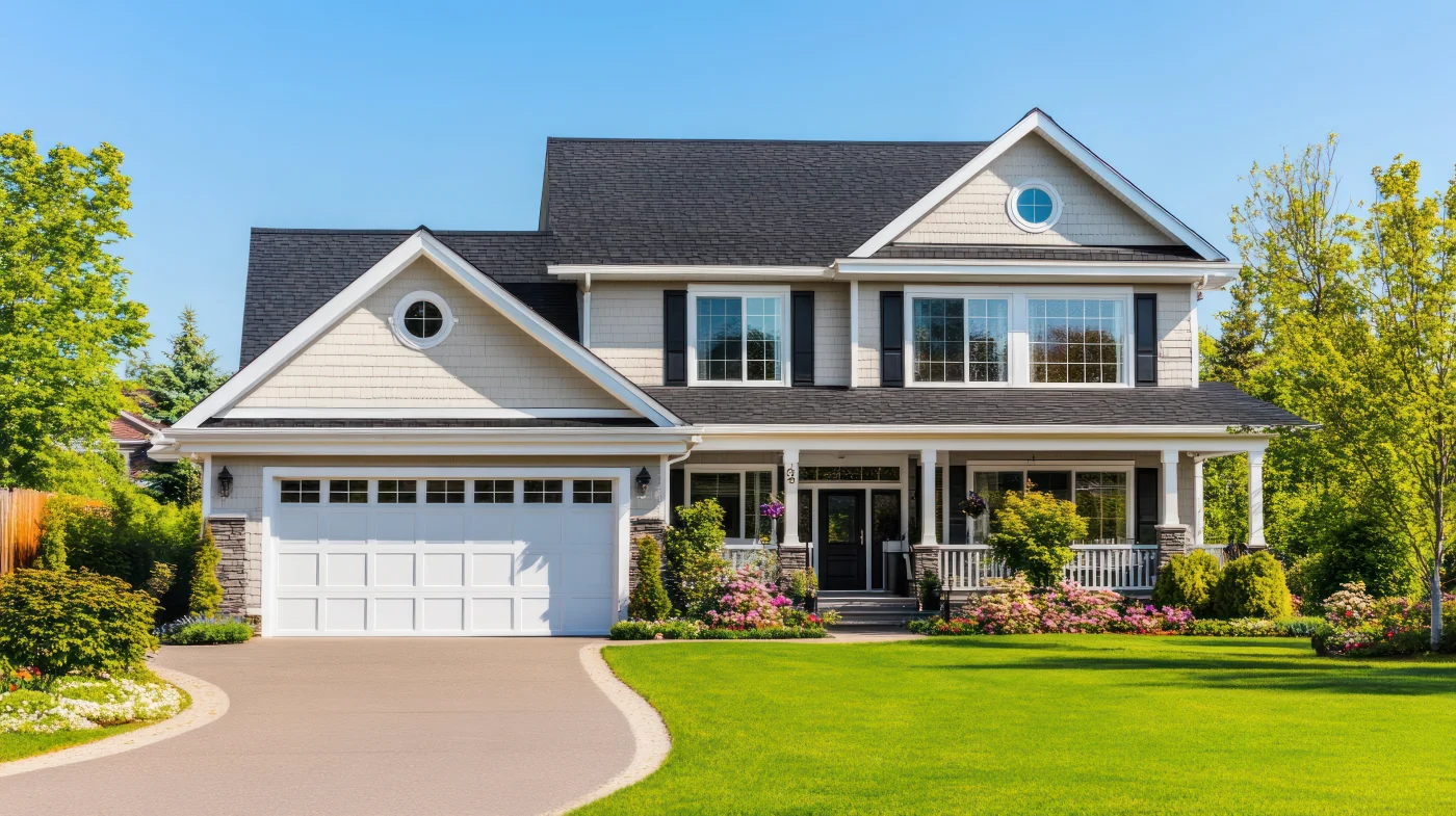 Modern Suburban Home With Green Lawn