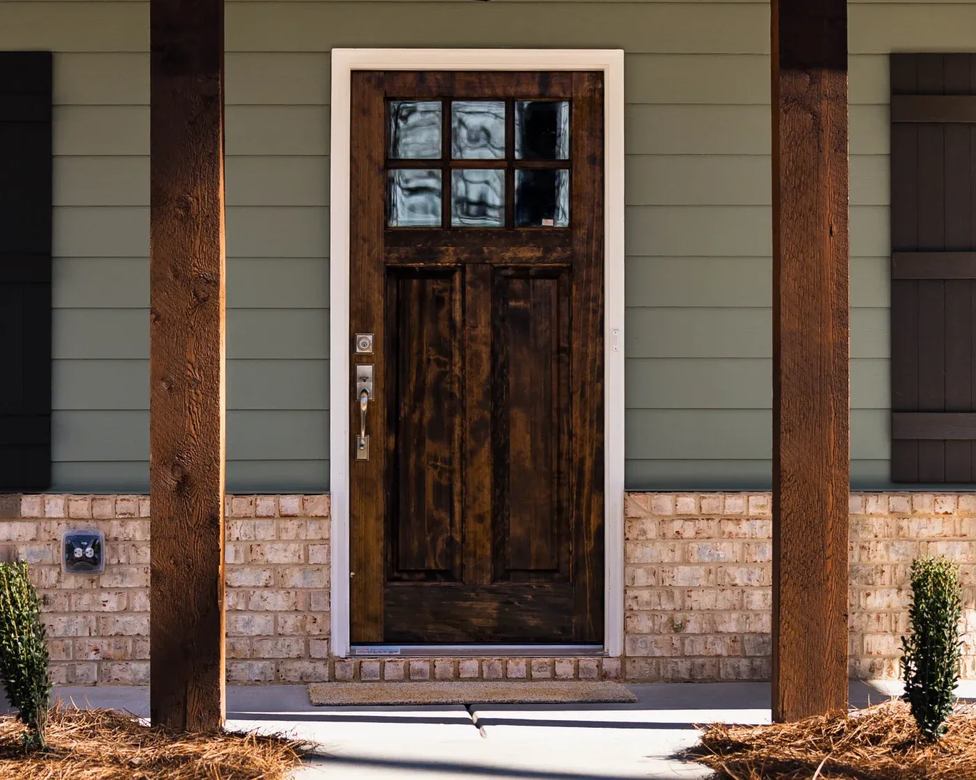 A wood front entry door on a North Atlanta home.