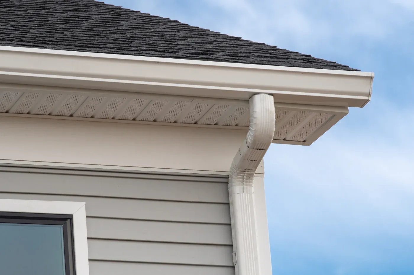 New white gutters installed on a home in Buckhead, GA.