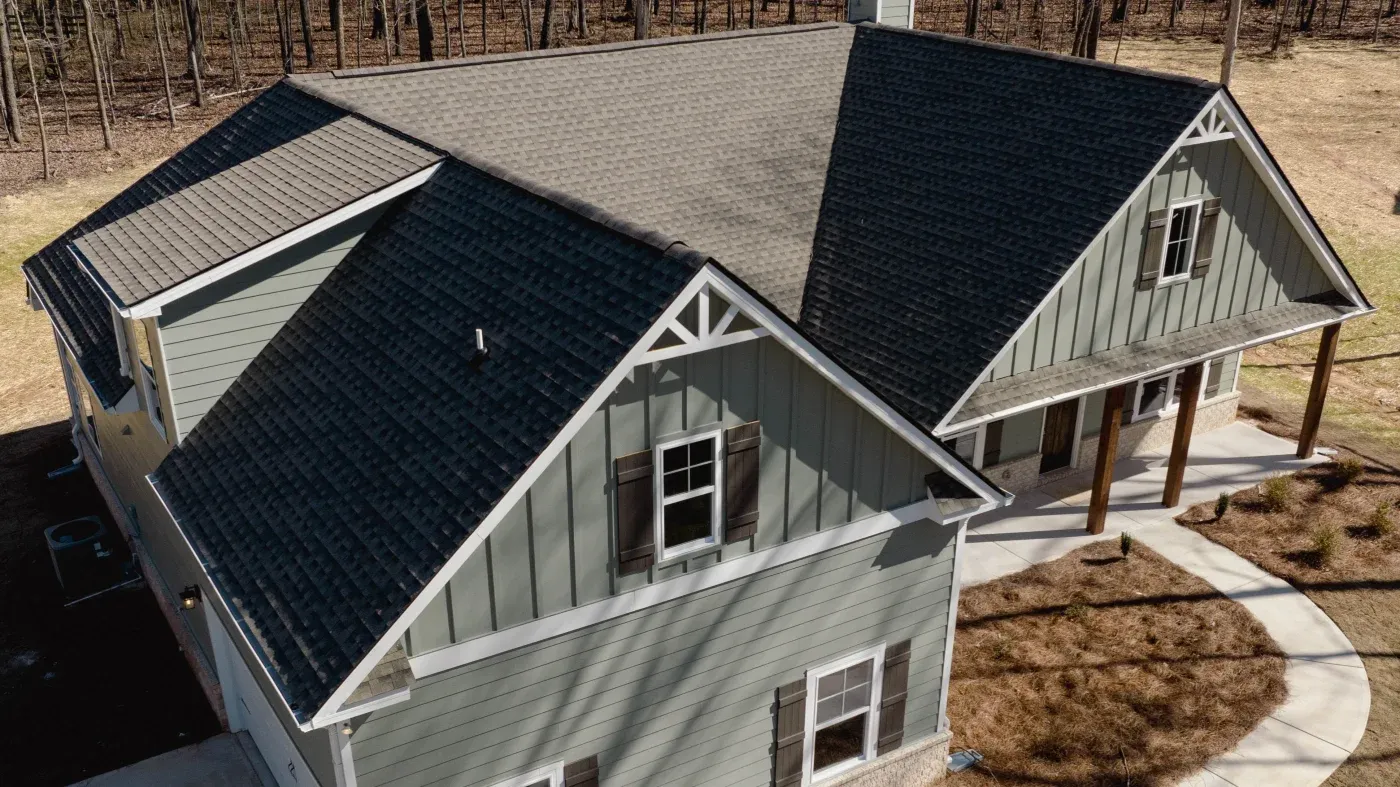 Freshly installed architectural shingles on a North Atlanta home.