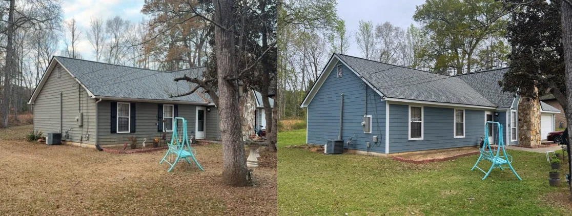 A before-and-after view of the James Hardie siding giveaway home
